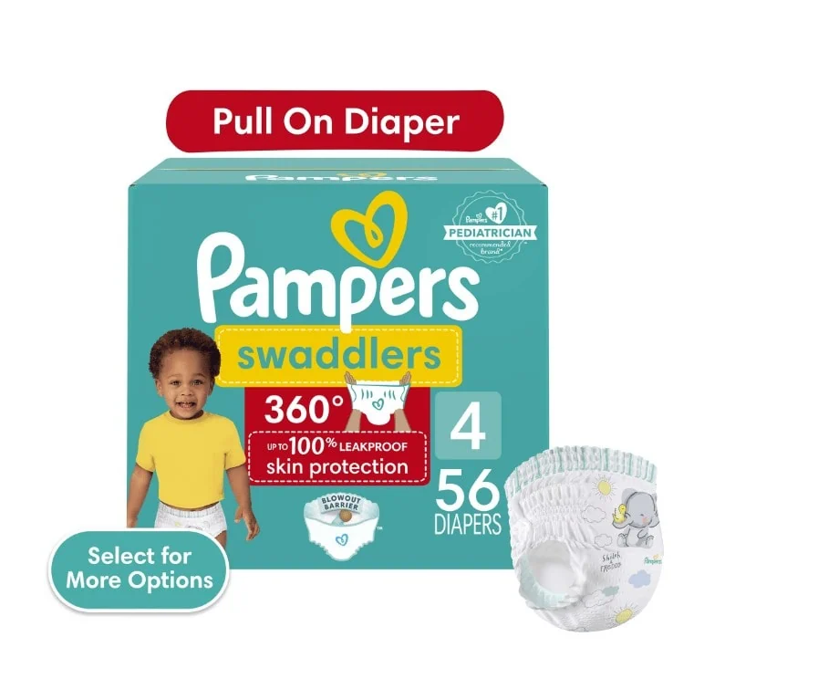 Pampers Swaddlers 360 Pull-On Baby Diapers Size 4, 56 Count