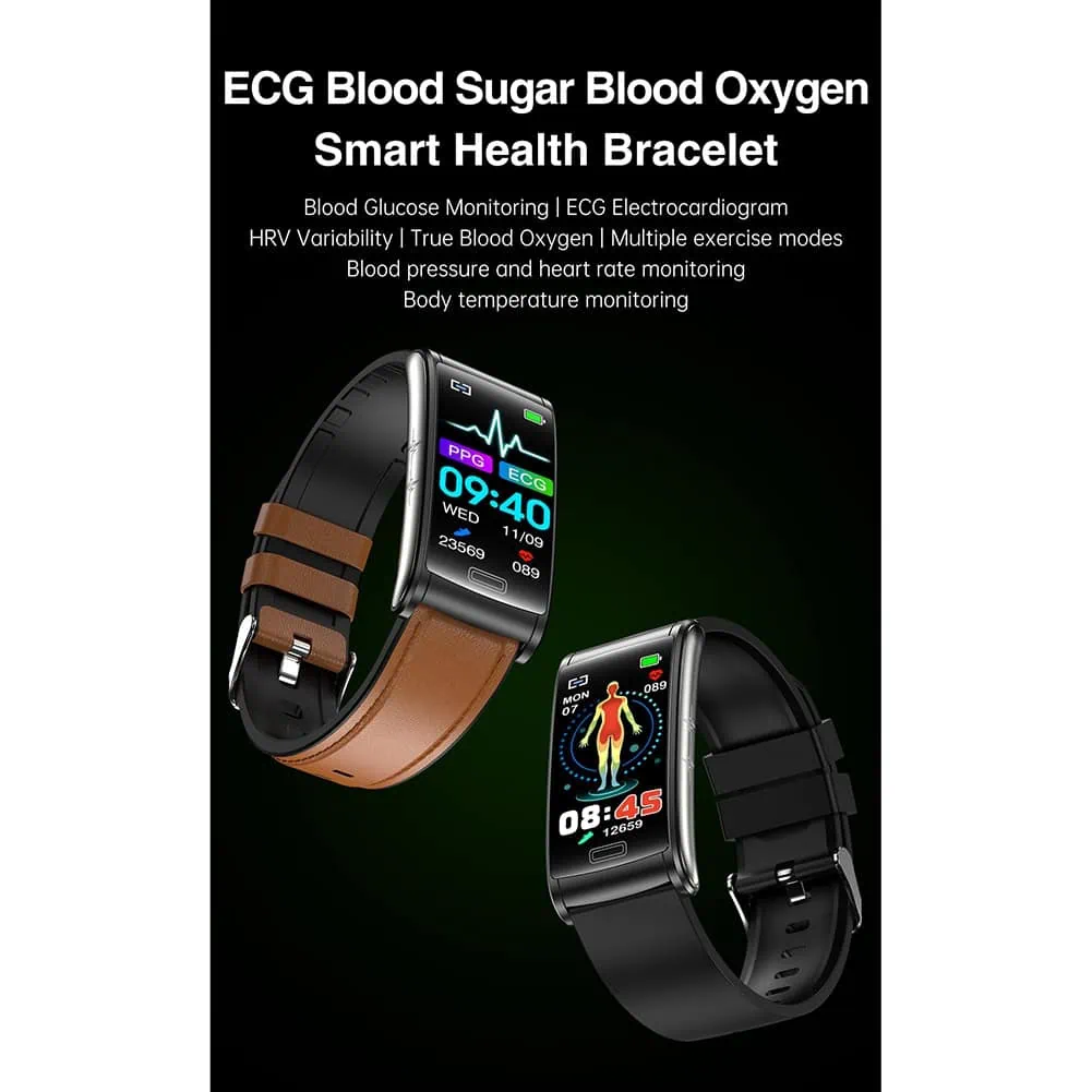 E600 Smart Watch Touch Screen Blood Sugar Ecg Blood Oxygen Monitoring Waterproof Sports Watch Blue Silicone - Image 2