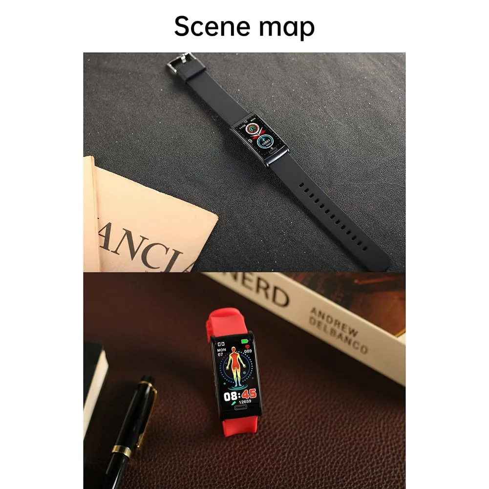 E600 Smart Watch Touch Screen Blood Sugar Ecg Blood Oxygen Monitoring Waterproof Sports Watch Blue Silicone - Image 5