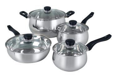 Oster Rametto 8 Piece Stainless Steel Kitchen Cookware Set with Glass Lids