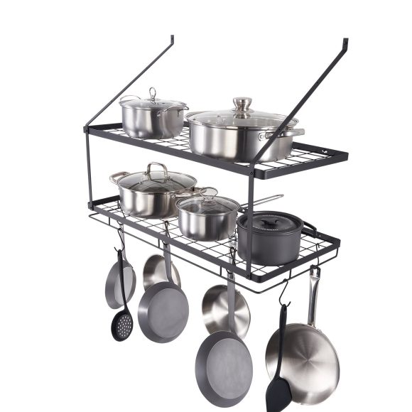VEVOR Pot Rack Wall Mounted, 30 inch Pot and Pan Hanging Rack, Pot and Pan Hanger with 12 S Hooks, 55 lbs Loading Weight, Ideal for Pans, Utensils, Cookware in Kitchen