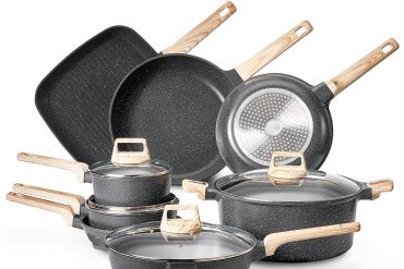 19 Piece Pots and Pans Set Granite Nonstick Kitchen Cookware Induction Black