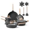 17 Piece Pots and Pans Set Granite Nonstick Kitchen Cookware Induction Black