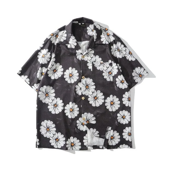 Daisy Flower Print Hip Hop Shirts Short Sleeve Summer Beach Streetwear Hawaiian Shirts Men Casual Harajuku Aloha Shirt - Image 12