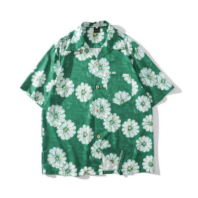 Daisy Flower Print Hip Hop Shirts Short Sleeve Summer Beach Streetwear Hawaiian Shirts Men Casual Harajuku Aloha Shirt - Image 8