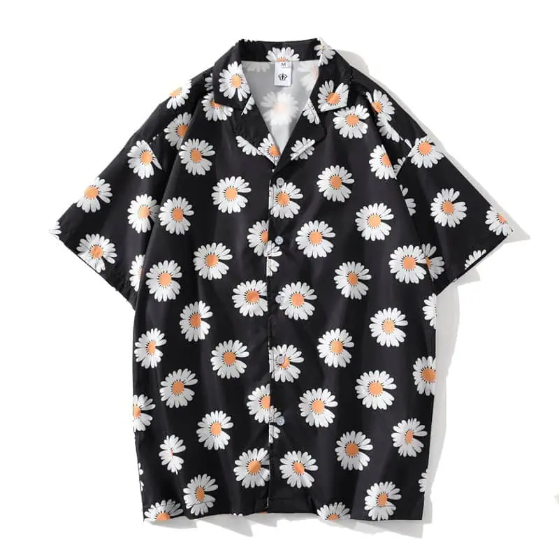 Daisy Print Aloha Shirts Hip Hop Harajuku Men Short Sleeve Beach Hawaiian Flower Shirts Casual Camisa Masculina Shirt - Image 4