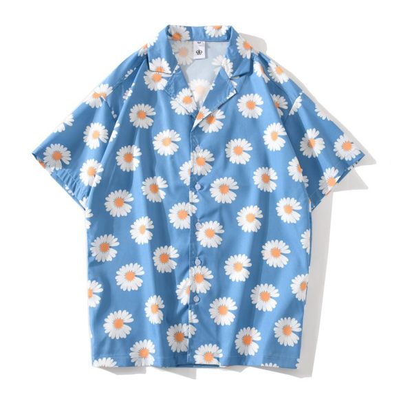 Daisy Print Aloha Shirts Hip Hop Harajuku Men Short Sleeve Beach Hawaiian Flower Shirts Casual Camisa Masculina Shirt - Image 2
