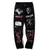 Men Jeans Hip Hop Graffiti Skull Letter Print Denim Pants Skinny Hole High Street - Image 2