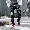 Men Jeans Hip Hop Graffiti Skull Letter Print Denim Pants Skinny Hole High Street