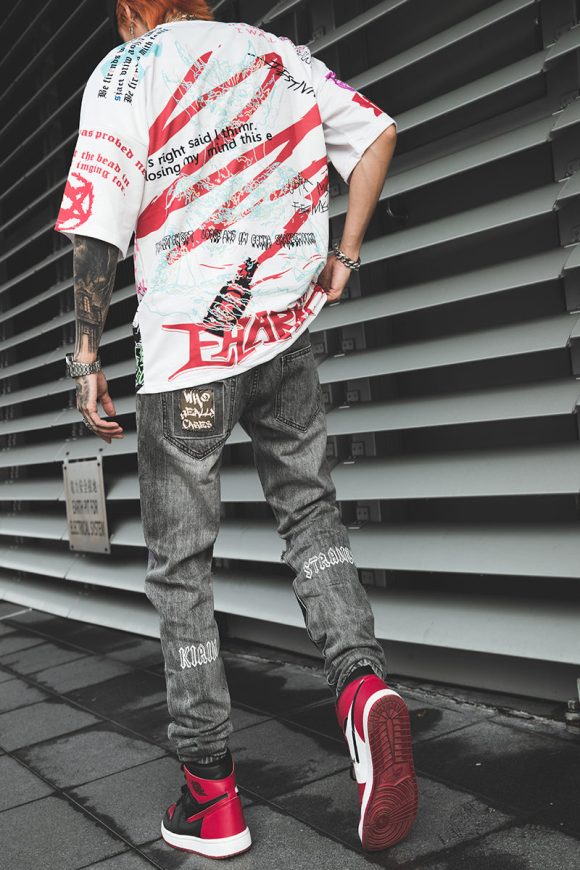 Hip Hop Men Jogger Denim Pants Skinny Washed Distressed Jeans Graffiti Print Streetwear Destroyed Ripped Jeans - Image 3