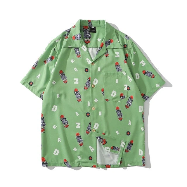Hip Hop Print Holiday Shirts Short Sleeve Summer Beach Streetwear Green Hawaiian Shirts Men Casual Harajuku Aloha Shirt - Image 9
