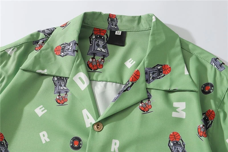 Hip Hop Print Holiday Shirts Short Sleeve Summer Beach Streetwear Green Hawaiian Shirts Men Casual Harajuku Aloha Shirt - Image 5