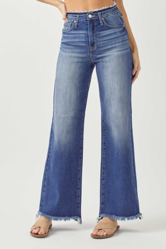 RISEN High Waist Raw Hem Wide Leg Jeans - Image 8
