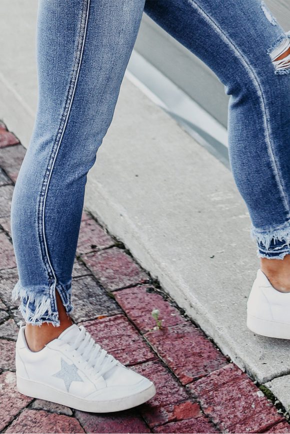 Macie Distressed Frayed Ankle Skinny Jeans - Image 5