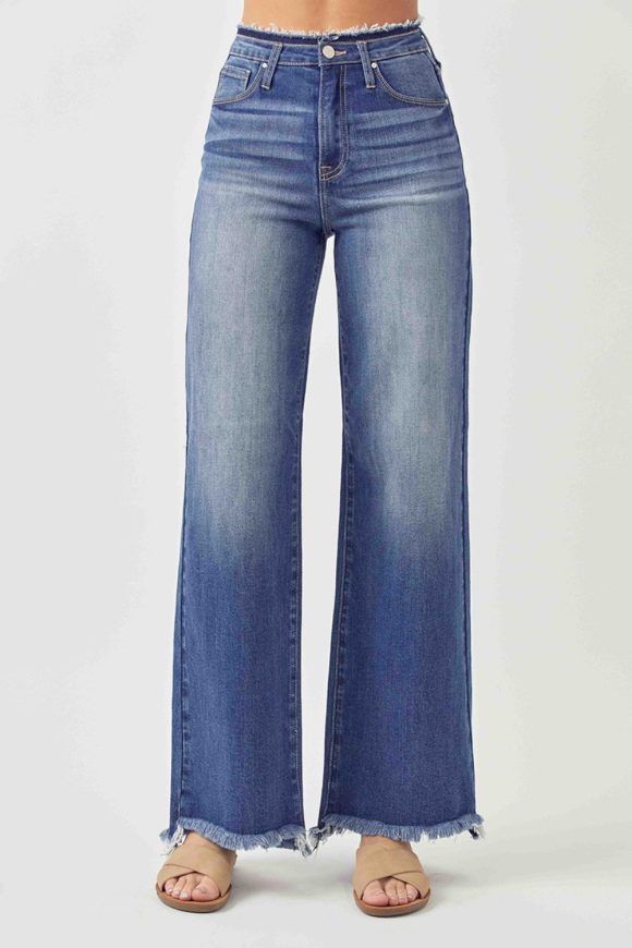 RISEN High Waist Raw Hem Wide Leg Jeans - Image 4