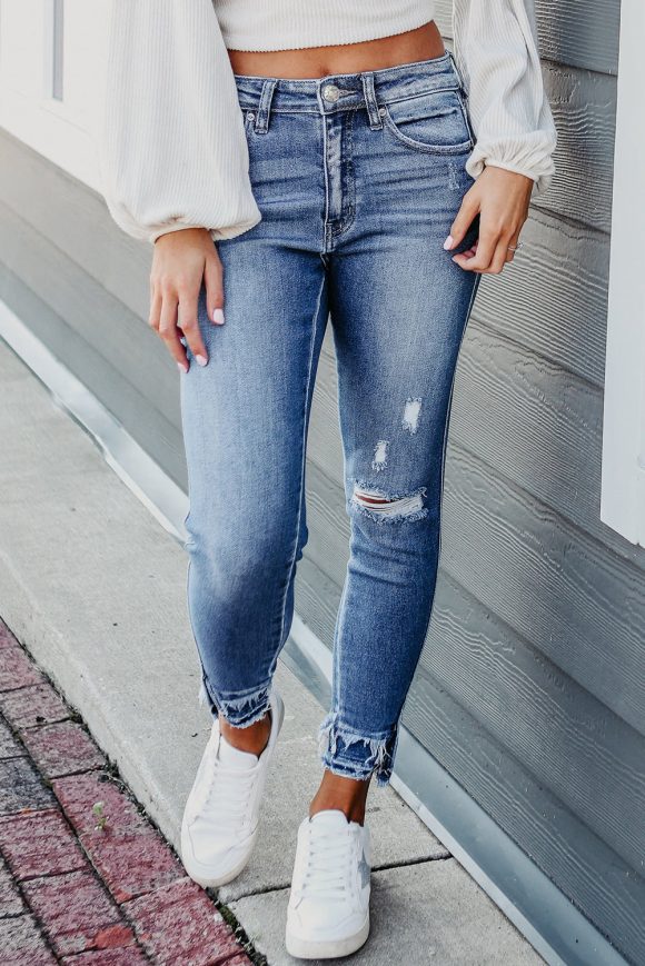Macie Distressed Frayed Ankle Skinny Jeans - Image 10