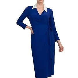 Evan Picone Women 3/4 Sleeve Midi Wrap Dress