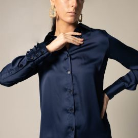 Classy Women Silk Blouse in Royal Blue