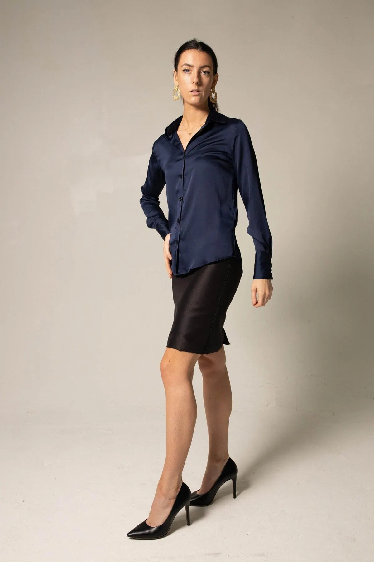 Classy Women Silk Blouse in Royal Blue - Image 4