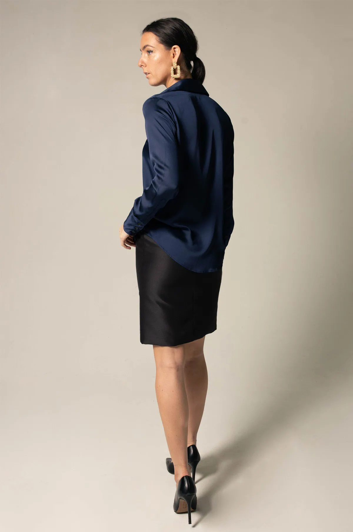 Classy Women Silk Blouse in Royal Blue - Image 2