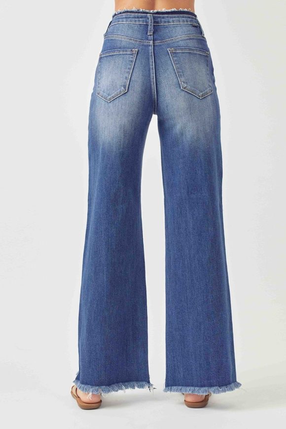 RISEN High Waist Raw Hem Wide Leg Jeans - Image 2