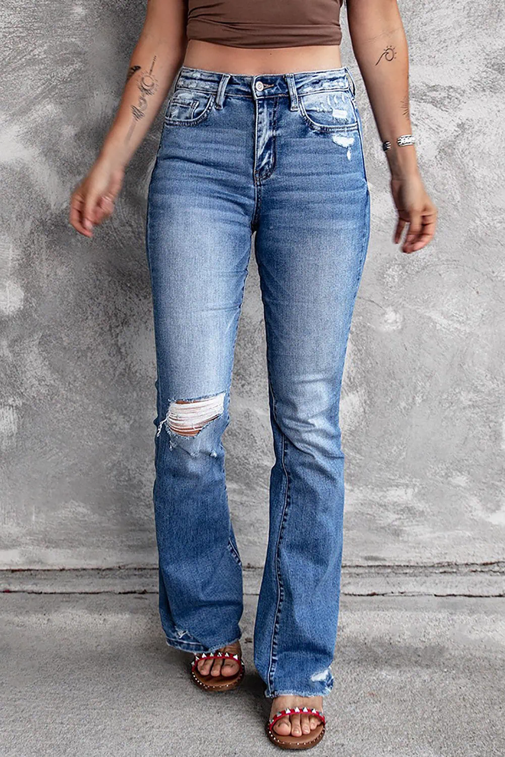 Angelina Distressed Flare Jeans - Image 7