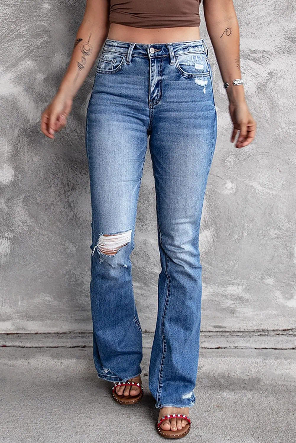 Angelina Distressed Flare Jeans - Image 10