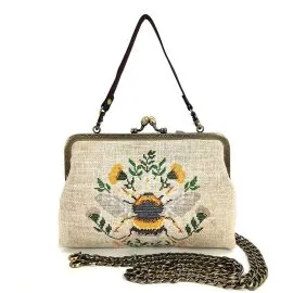 Bee Embroidered Vintage-Inspired Kisslock Handbag