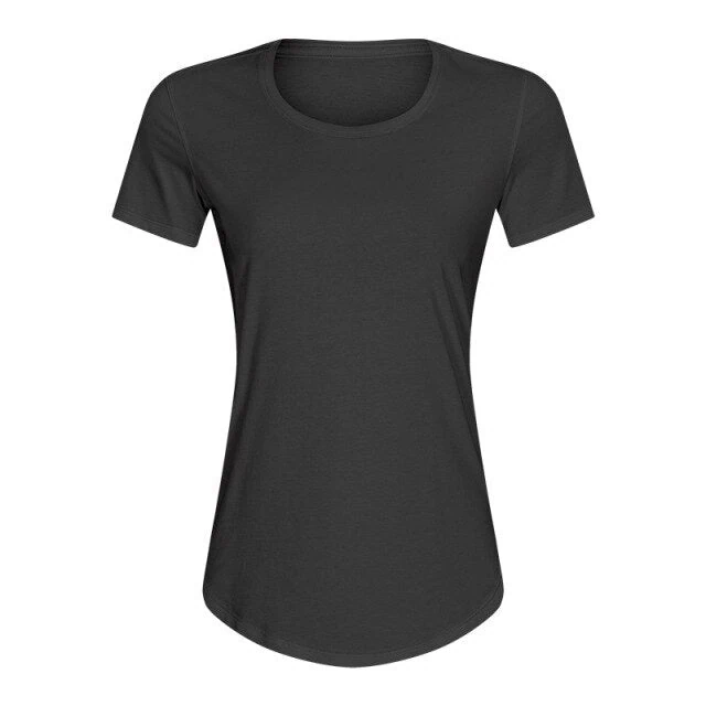 Cotton Yoga Exercise Workout T-shirt Women Anti-sweat Hip-length Running Fitness Gym Short Sleeve Shirts Tee - Image 31