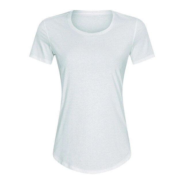 Cotton Yoga Exercise Workout T-shirt Women Anti-sweat Hip-length Running Fitness Gym Short Sleeve Shirts Tee - Image 12