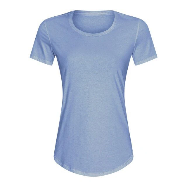 Cotton Yoga Exercise Workout T-shirt Women Anti-sweat Hip-length Running Fitness Gym Short Sleeve Shirts Tee - Image 3