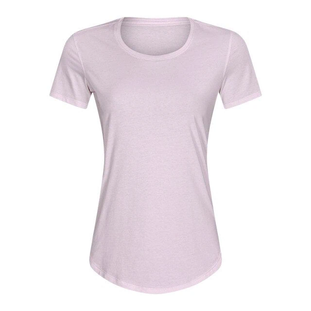 Cotton Yoga Exercise Workout T-shirt Women Anti-sweat Hip-length Running Fitness Gym Short Sleeve Shirts Tee - Image 25