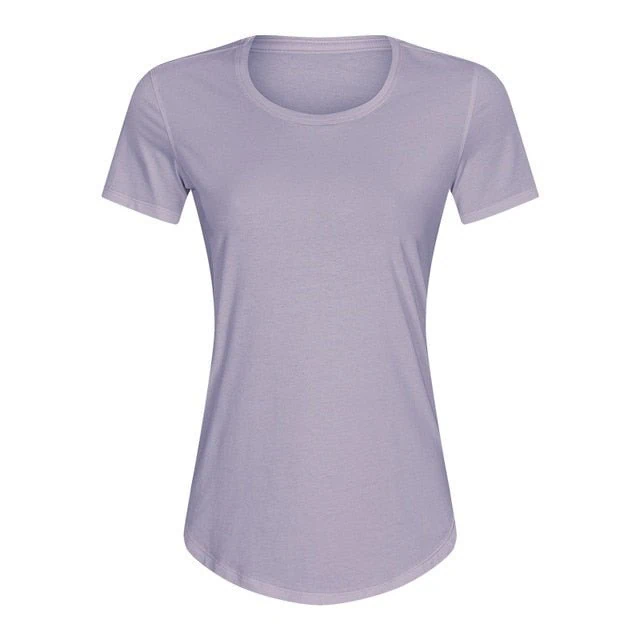 Cotton Yoga Exercise Workout T-shirt Women Anti-sweat Hip-length Running Fitness Gym Short Sleeve Shirts Tee - Image 40