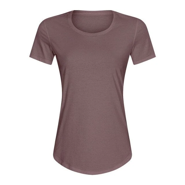 Cotton Yoga Exercise Workout T-shirt Women Anti-sweat Hip-length Running Fitness Gym Short Sleeve Shirts Tee - Image 19