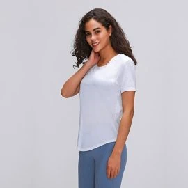 Cotton Yoga Exercise Workout T-shirt Women Anti-sweat Hip-length Running Fitness Gym Short Sleeve Shirts Tee