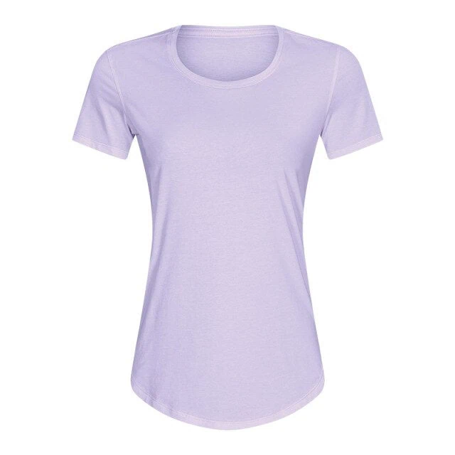 Cotton Yoga Exercise Workout T-shirt Women Anti-sweat Hip-length Running Fitness Gym Short Sleeve Shirts Tee - Image 30