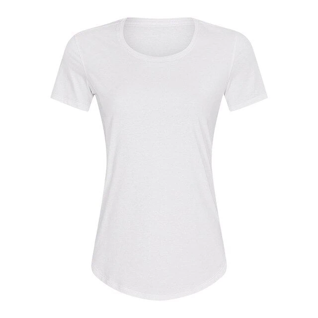 Cotton Yoga Exercise Workout T-shirt Women Anti-sweat Hip-length Running Fitness Gym Short Sleeve Shirts Tee - Image 2