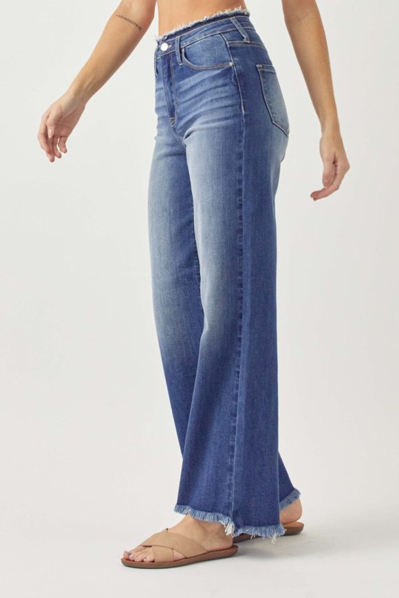 RISEN High Waist Raw Hem Wide Leg Jeans - Image 3