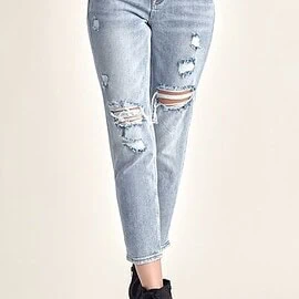 RISEN Distressed Slim Cropped Jeans