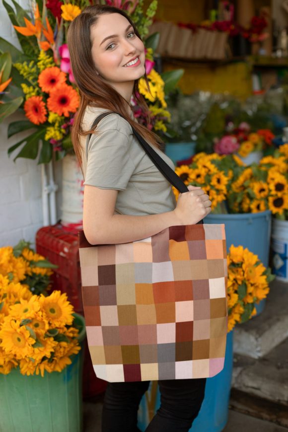 Large Tote Bags - Natural Brown Colorblock Print - Image 4