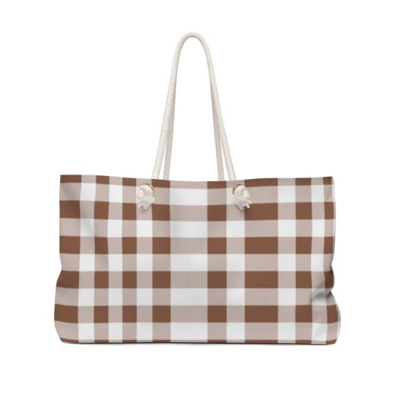 Weekender Tote Bag - Brown and White Plaid - Image 2