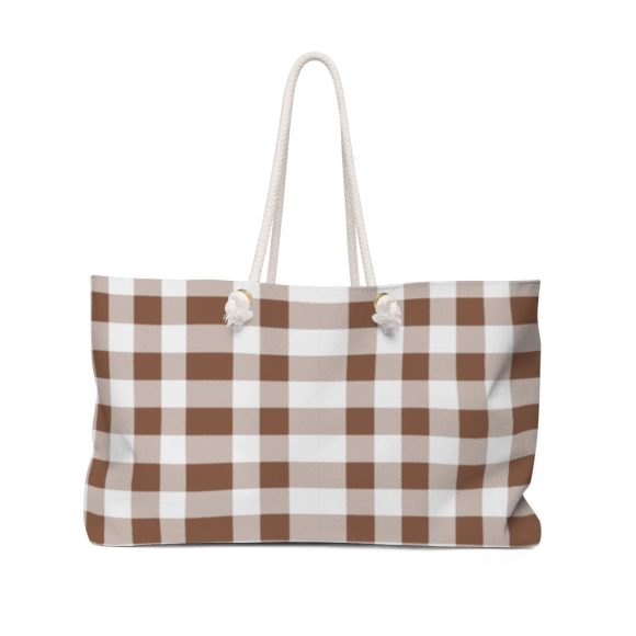 Weekender Tote Bag - Brown and White Plaid