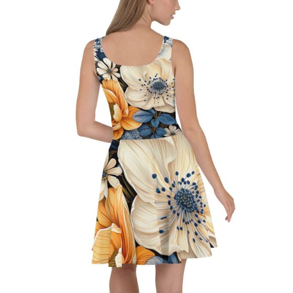 Womens Skater Dress - Floral Blue Print - Image 3