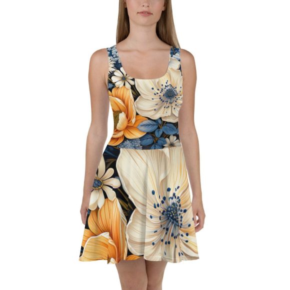 Womens Skater Dress - Floral Blue Print - Image 2