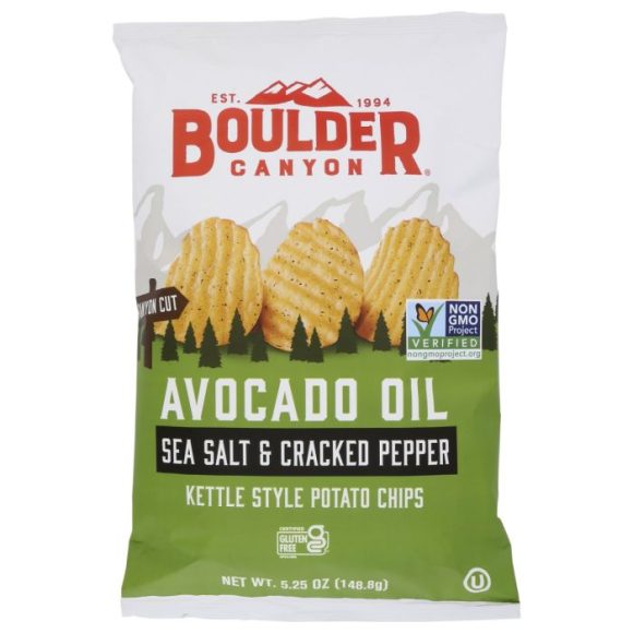 BOULDER CANYON: Olive Oil Sea Salt and Cracked Pepper Kettle Style Potato Chips, 5.25 oz