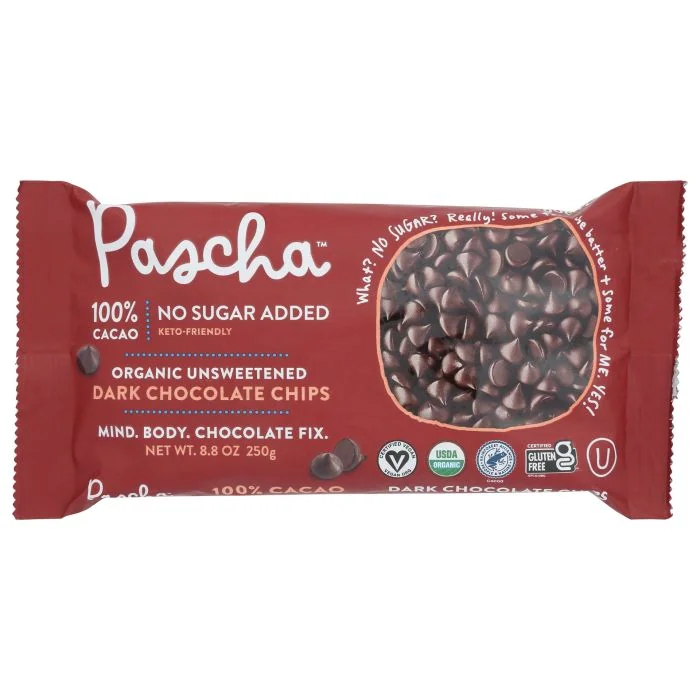 PASCHA: 100 Percent Cacao Organic Vegan Unsweetened Dark Chocolate Chips, 8.8 oz