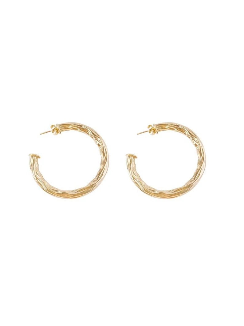 Medium Thick Hammered 18K Gold Hoops - Image 2