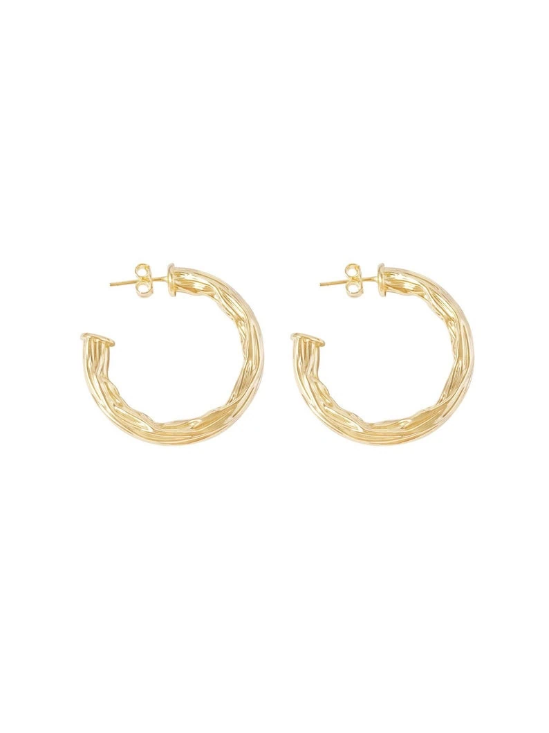 Medium Thick Hammered 18K Gold Hoops - Image 3