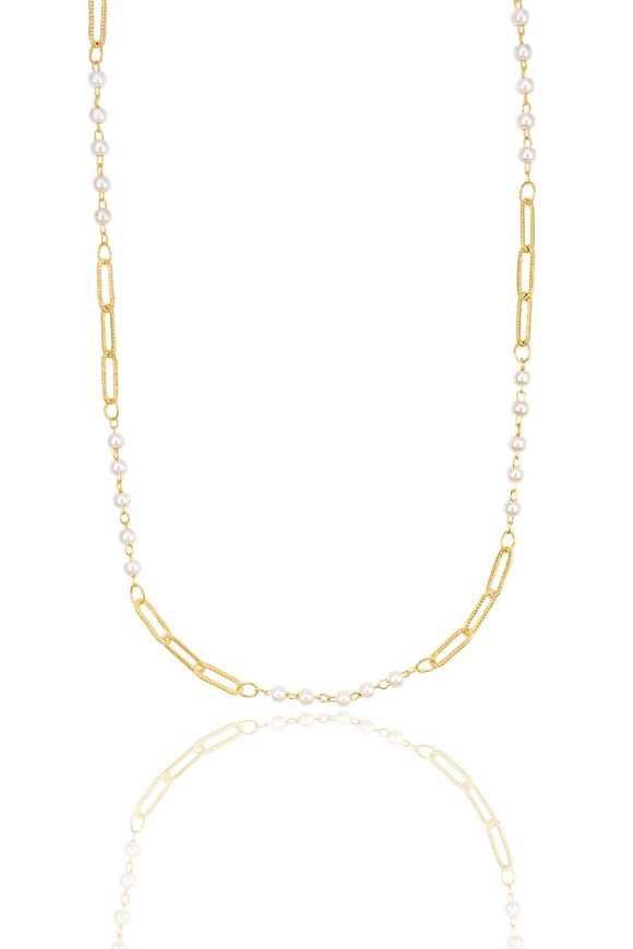 Textured Paperclip & Pearl Charm Necklace - Image 3