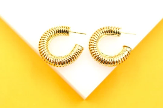 18K Gold Filled Herringbone Hoops
